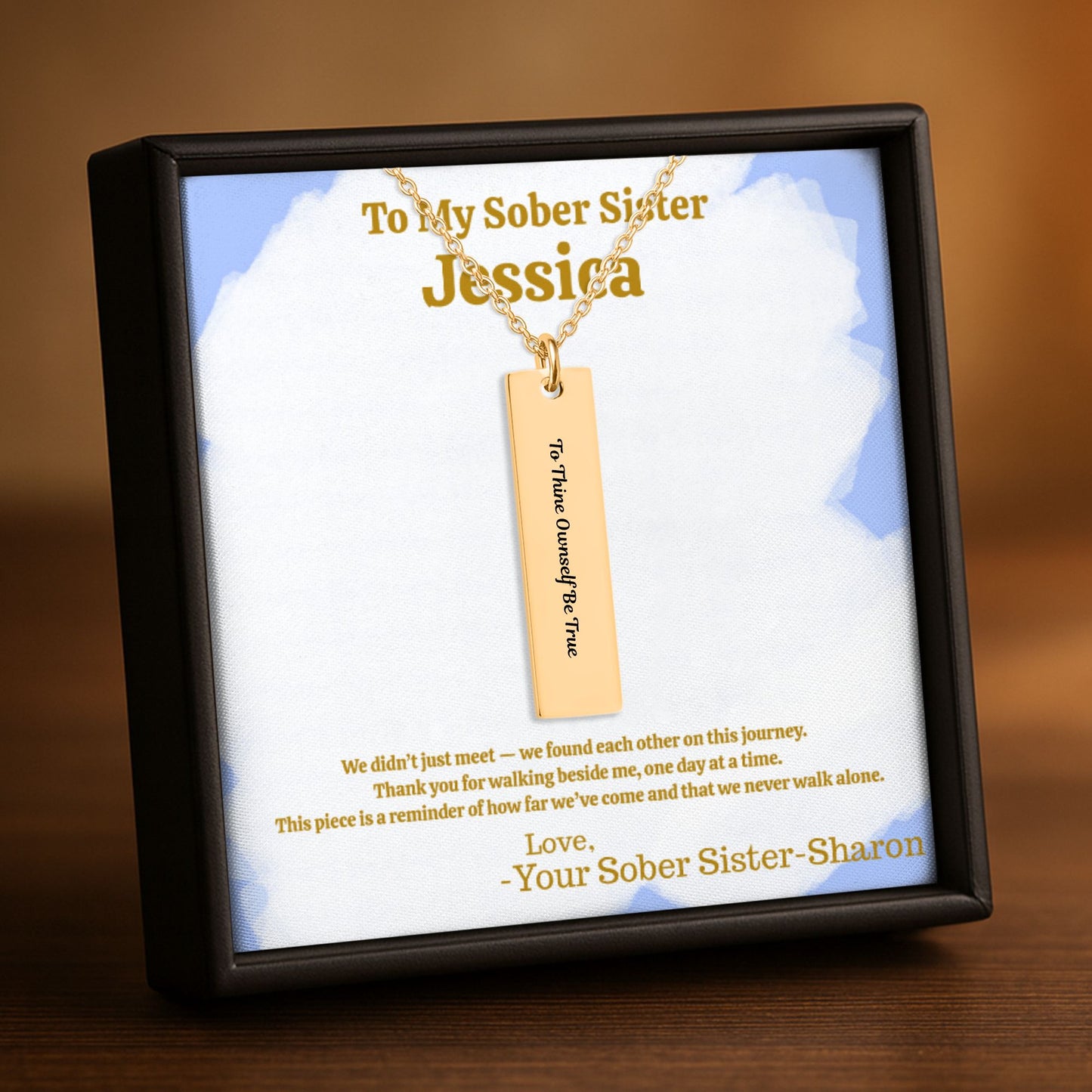 Personalized Necklace for Sober Sister in Recovery Saying Engraved Birthstone included