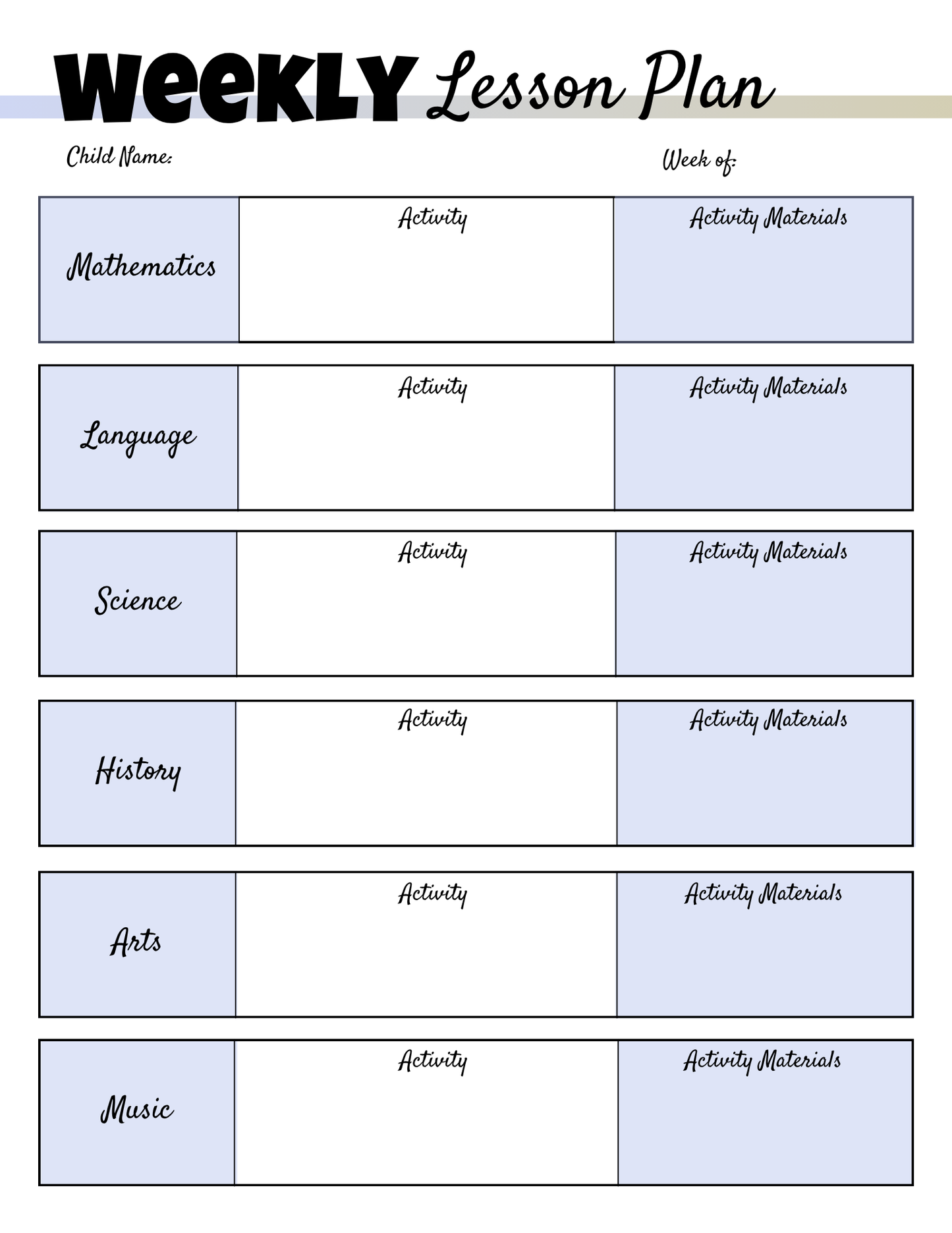 Homeschool Planner-Letter Size