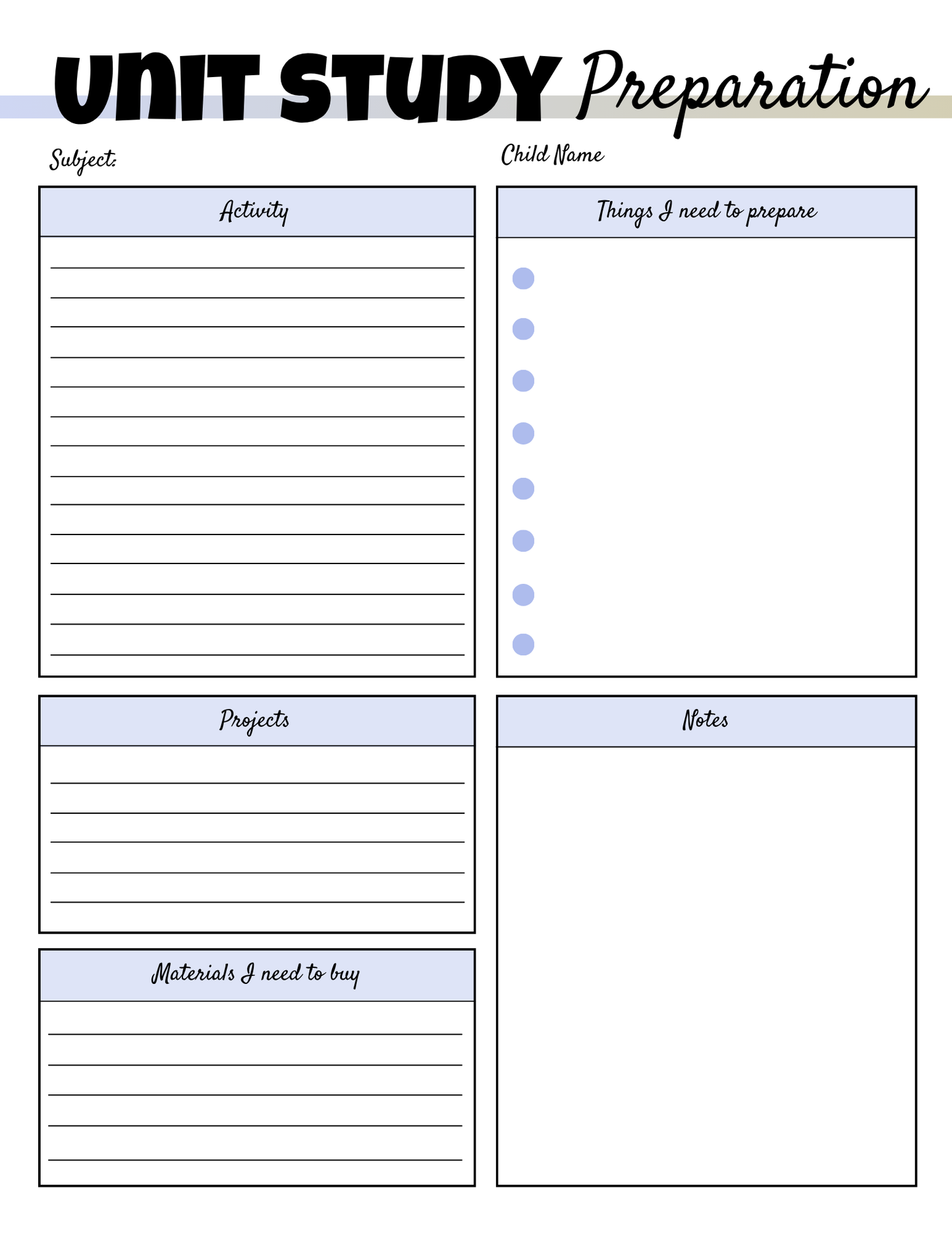 Homeschool Planner-Letter Size