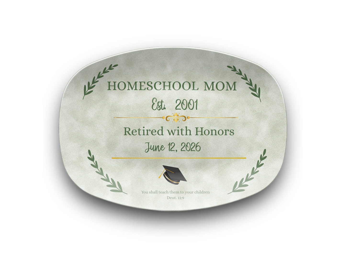 Homeschool Mom Platter Graduation Gift Farmhouse Style Celebration Keepsake Teaching Memento Custom Plate Education Milestone Last Child