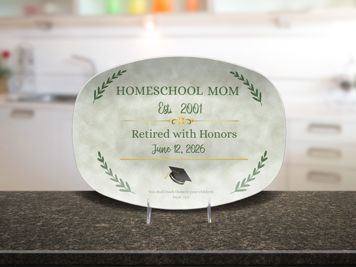 Homeschool Mom Platter Graduation Gift Farmhouse Style Celebration Keepsake Teaching Memento Custom Plate Education Milestone Last Child