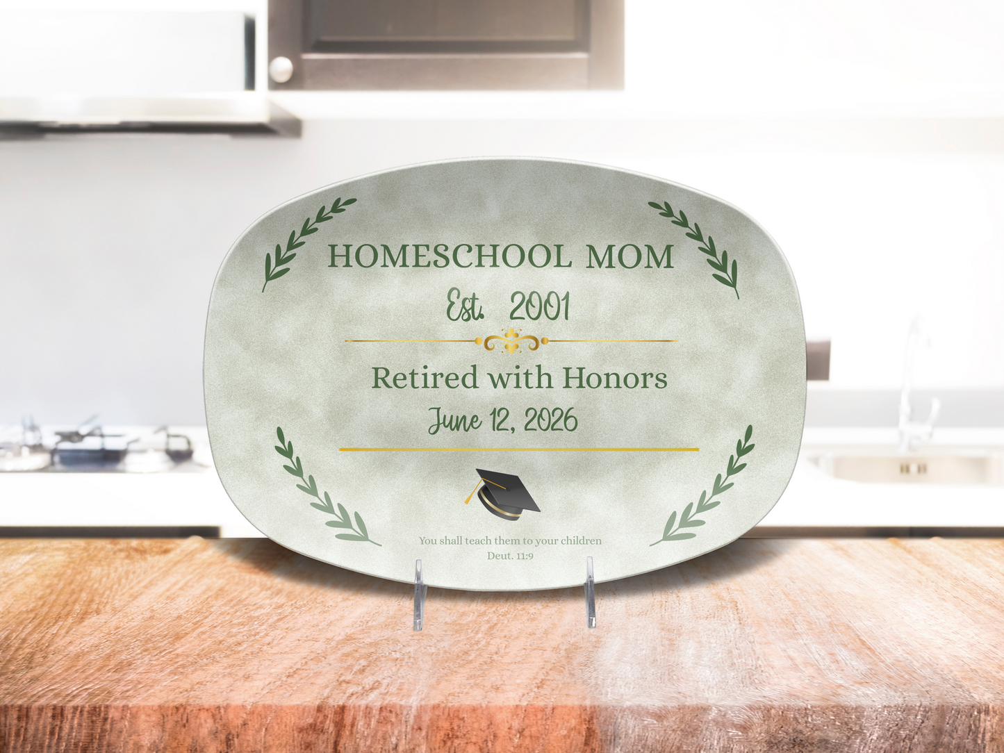 Homeschool Mom Platter Graduation Gift Farmhouse Style Celebration Keepsake Teaching Memento Custom Plate Education Milestone Last Child
