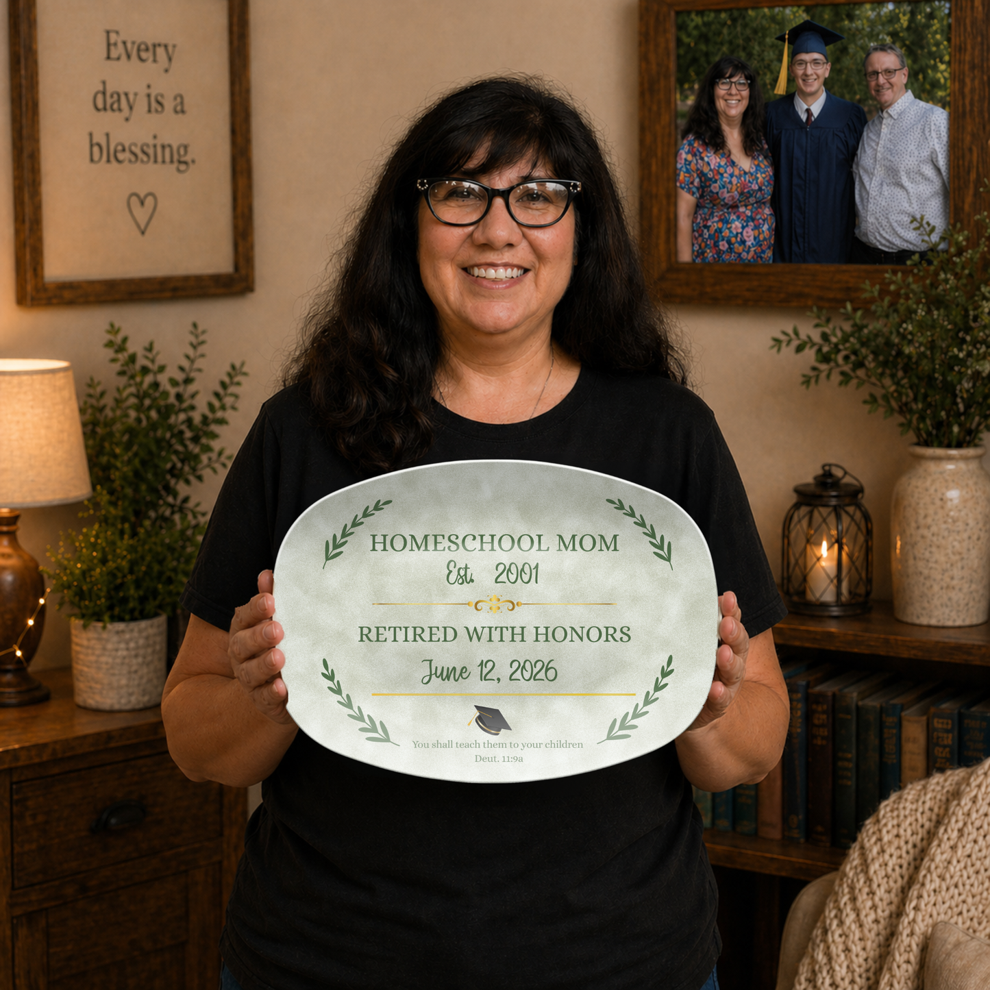 Homeschool Mom Platter Graduation Gift Farmhouse Style Celebration Keepsake Teaching Memento Custom Plate Education Milestone Last Child