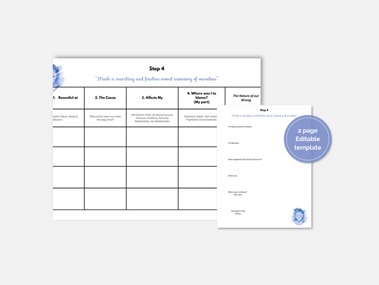 Step 4 Recovery Worksheets (2 Versions) | Moral Inventory | 12 Step Printable | Digital Download