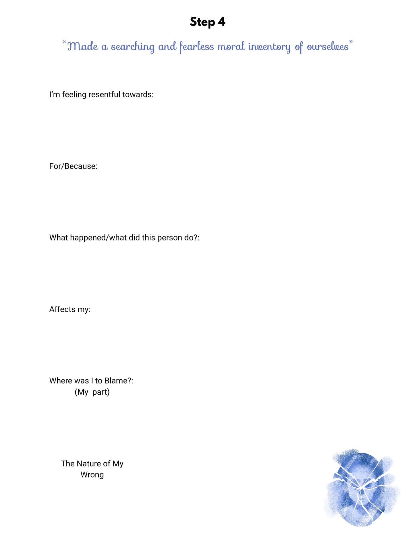 Step 4 Recovery Worksheets (2 Versions) | Moral Inventory | 12 Step Printable | Digital Download