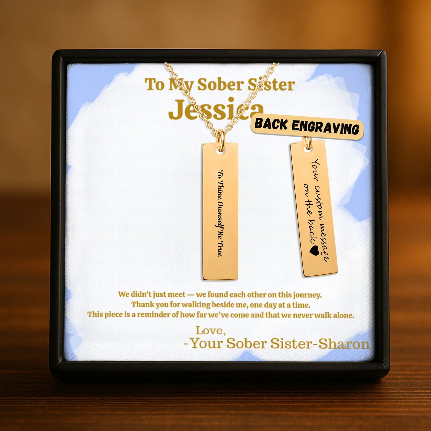 Personalized Necklace for Sober Sister in Recovery Saying Engraved Birthstone included